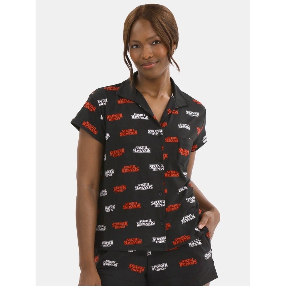 Stranger Things Pajama Short Set 2 Piece Logo Hellfire Club Demogorgon Sleepwear